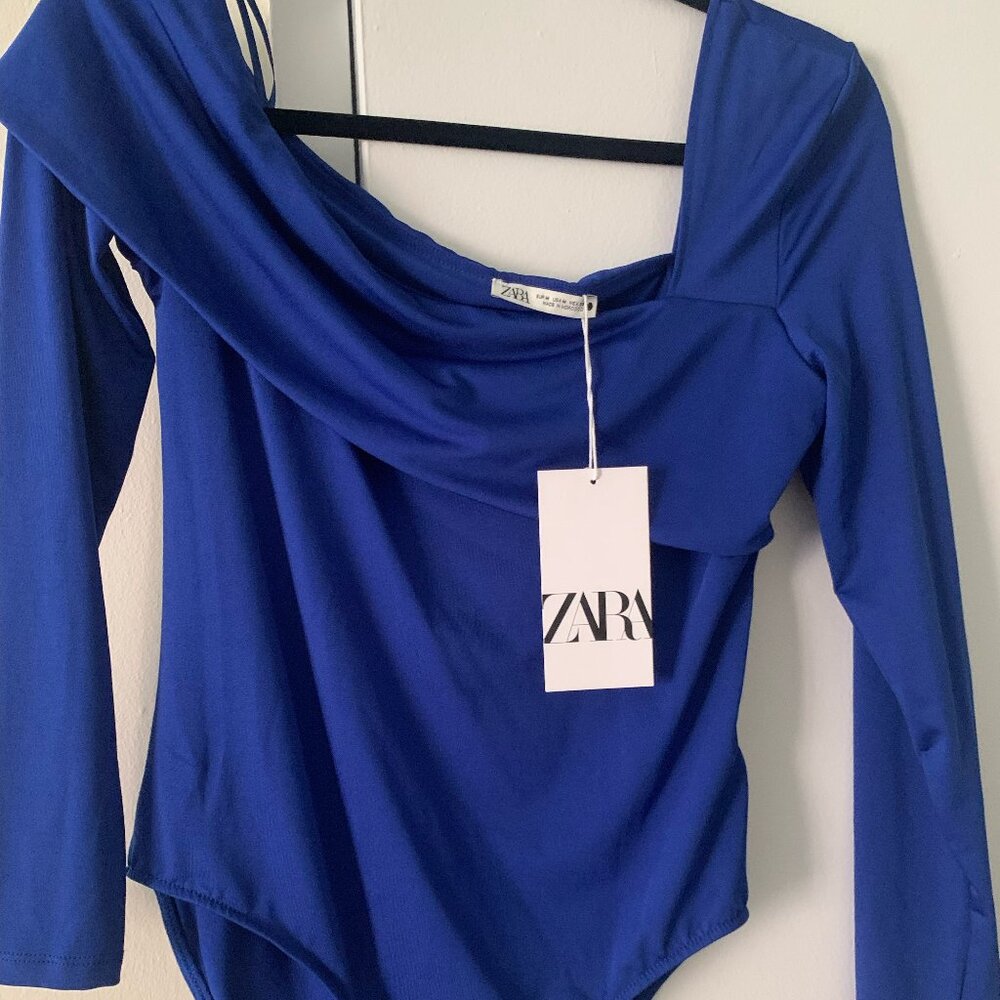 Zara Blue One Off The Shoulder Bodysuit